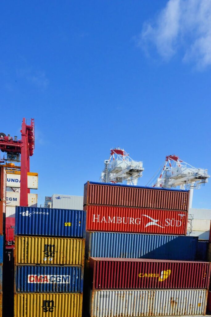 pile of intermodal containers